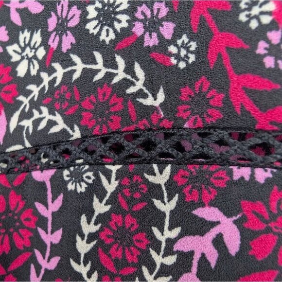 Talbots Black Pink Red Floral Print Long Sleeve Lace Detail Blouse Shirt Women S - Picture 7 of 11